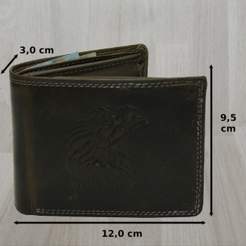 Herren Geldbörse Schwarz mit RFID Adler Motiv Voll Leder Doppelnaht Stabil robust modern